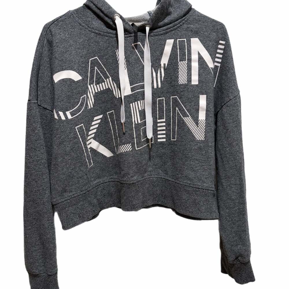 Calvin Klein Performance Cropped Hoodie Branded Gray WOMEN'S Size Extra Small